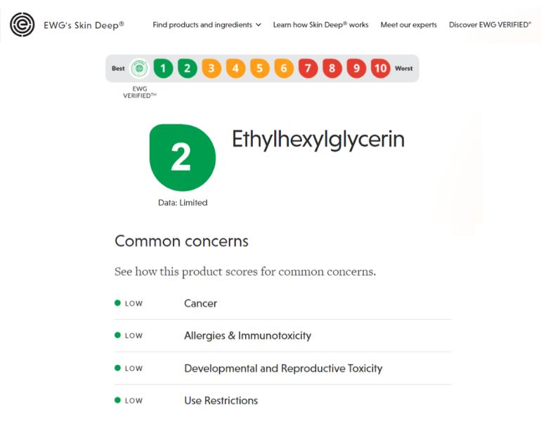 Thành phần ethylhexyl-glycerin có nguồn gốc tự nhiên, lành tính và được đánh giá là an toàn cho người dùng