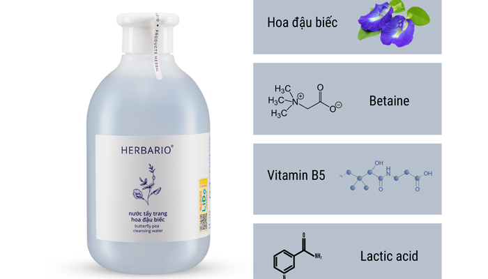 Nước tẩy trang hoa đậu biếc Herbario ở Hai Bà Trưng HN cấp ẩm, làm sạch da