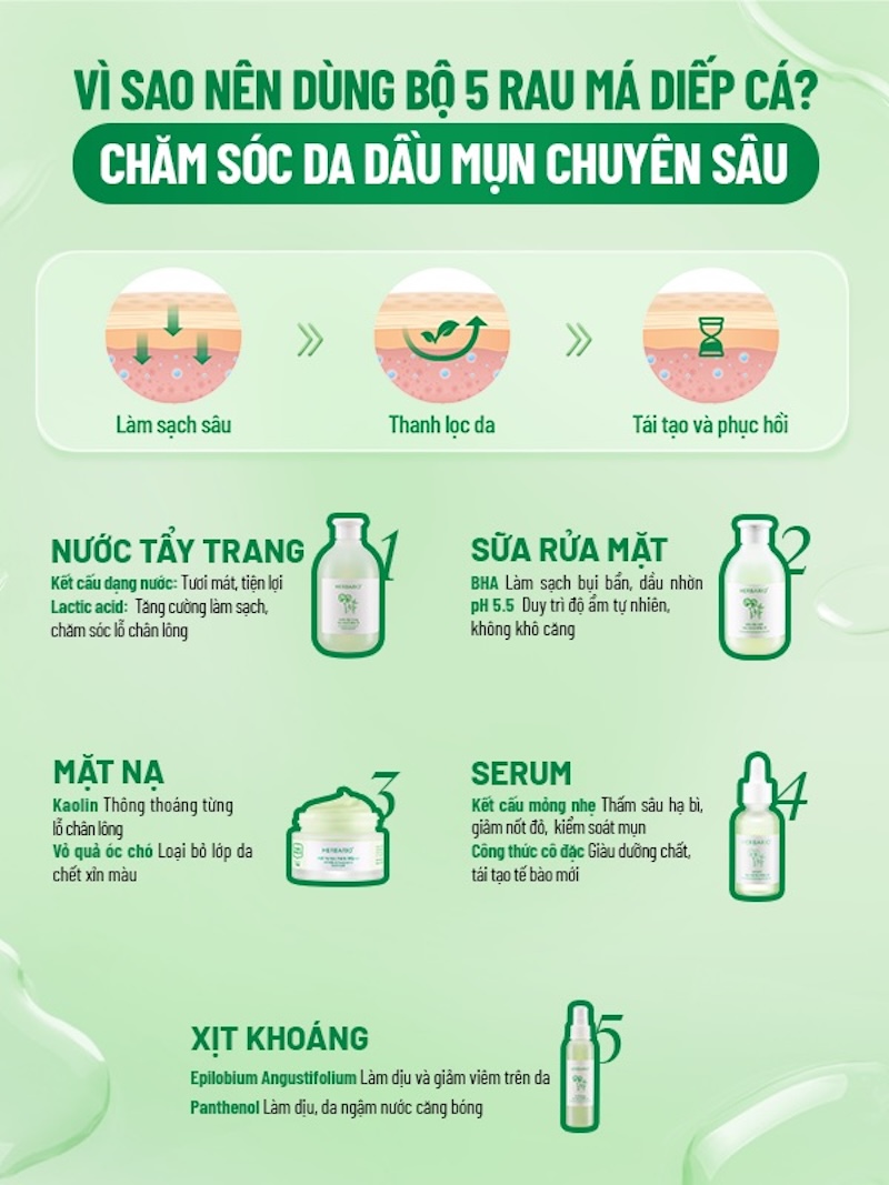 quy trinh 5 buoc cham soc da dau mun toan dien