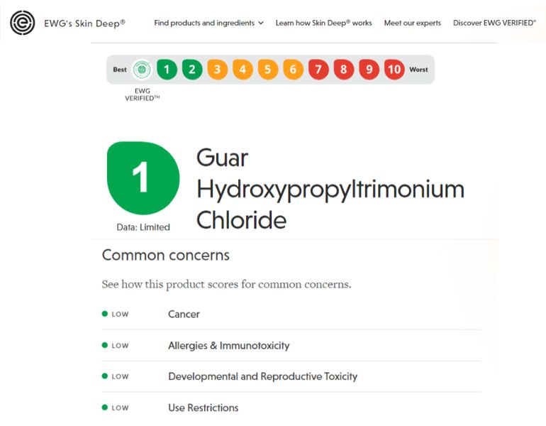 Thành phần guar hydroxypropyltrimonium chloride được EWG đánh giá là an toàn tuyệt đối cho người sử dụng