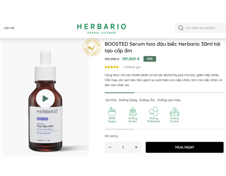 Boosted serum hoa đậu biếc Herbario thuần chay mua chính hãng TẠI ĐÂY