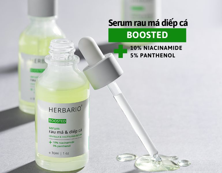 Boosted serum rau má và diếp cá Herbario là serum phục hồi da dầu mụn hiệu quả với 10% niacinamide