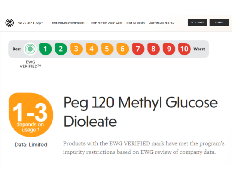 EWG đánh giá thành phần PEG-120 methyl glucose dioleate an toàn để sử dụng trong mỹ phẩm