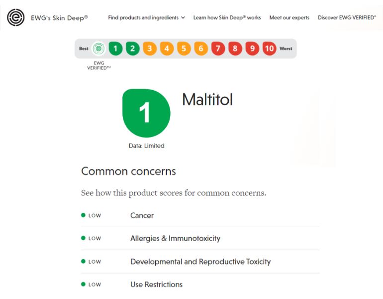 Thành phần maltitol có nguồn gốc tự nhiên, lành tính và được đánh giá là an toàn cho người dùng