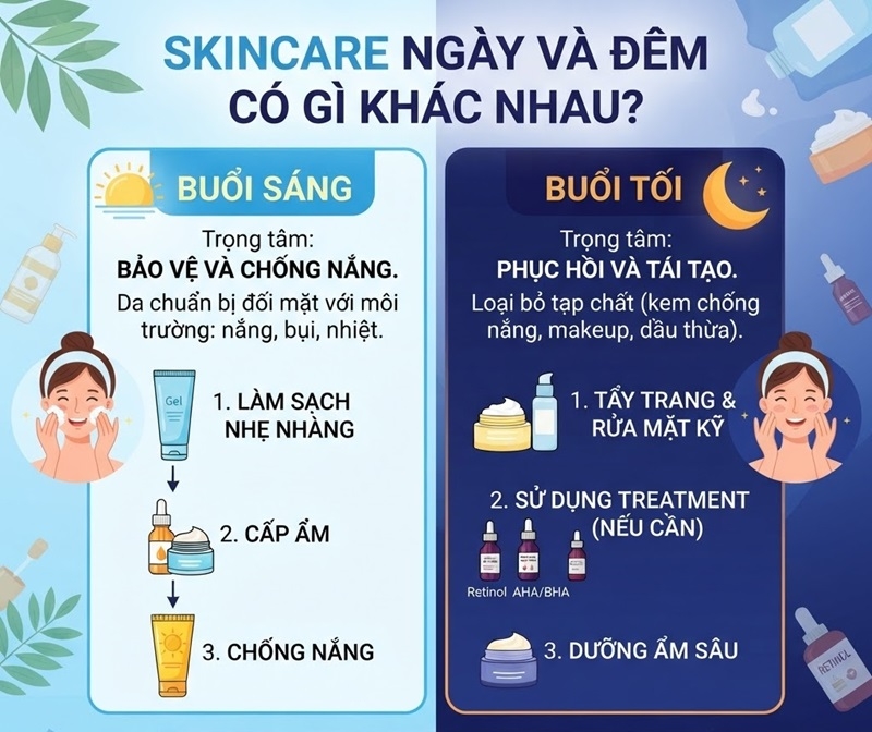 cac buoc skincare ngay va dem