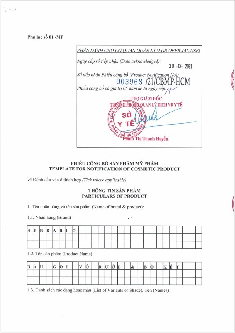 Giay cong bo dau goi vo buoi bo ket Herbario