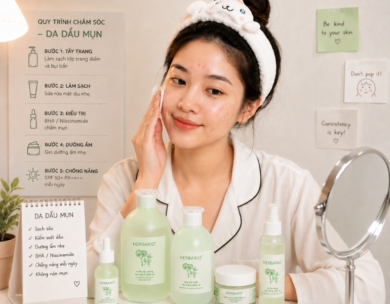 Routine skincare cho da dầu mụn 