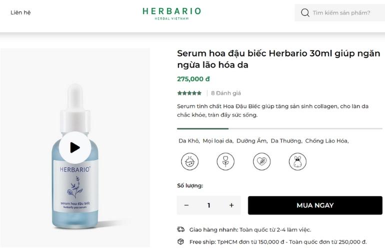 Serum hoa đậu biếc Herbario giá bao nhiêu?