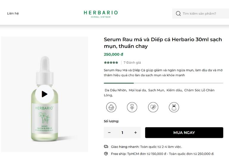Sản phẩm serum rau má diếp cá Herbario giá bao nhiêu?