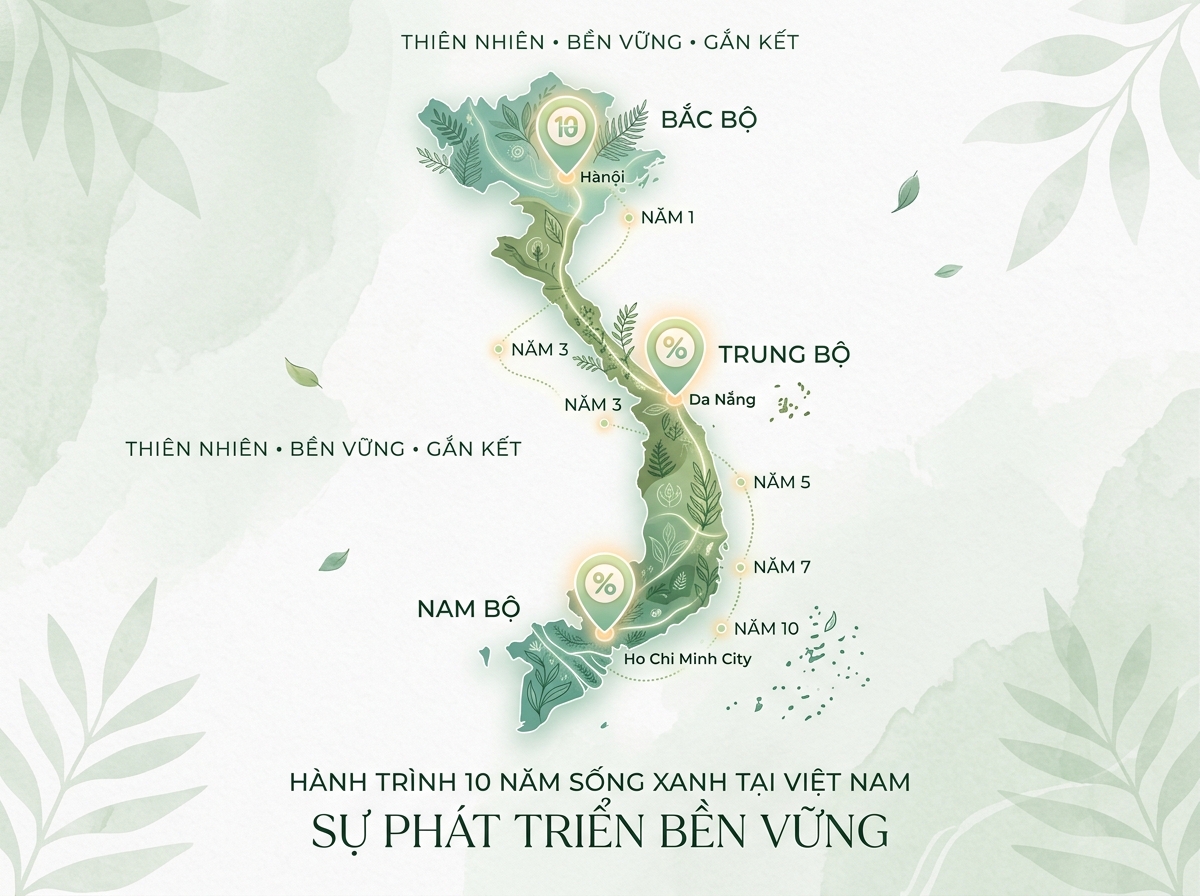 Bản đồ hành trình 10 năm sống xanh xuyên Việt Herbario