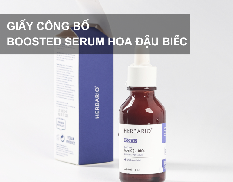 Giấy chứng nhận công bố sản phẩm Boosted serum hoa đậu biếc Herbario sở y tế cấp phép