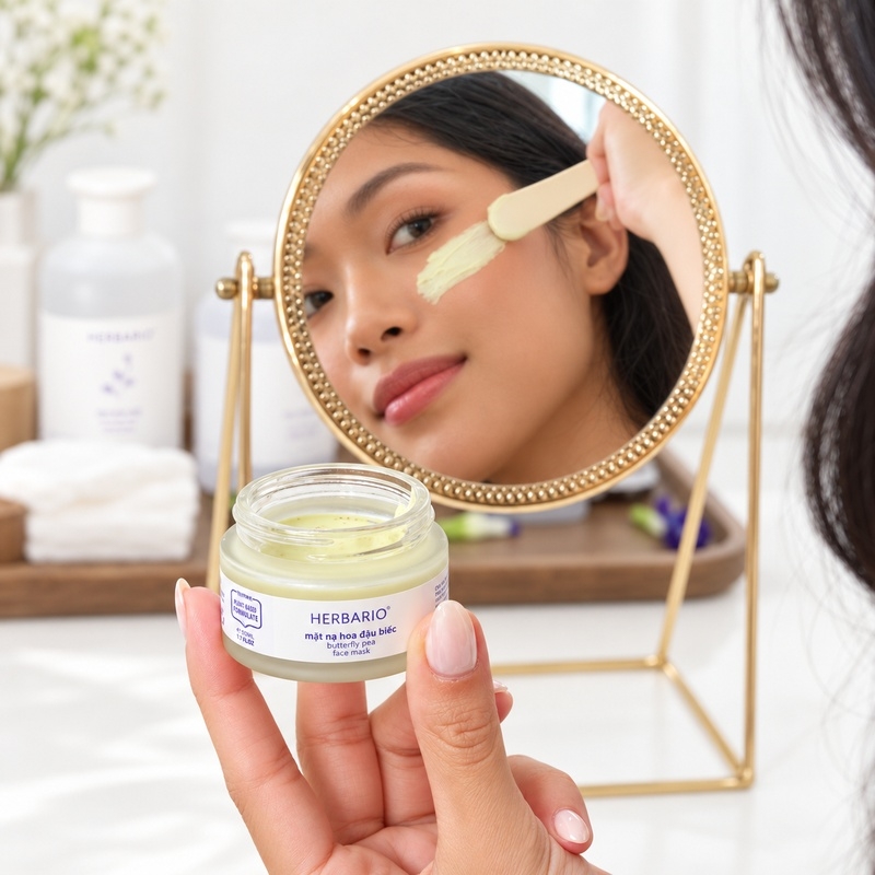 Hướng dẫn sử dụng Mặt nạ Hoa Đậu Biếc Herbario giúp phục hồi và sáng da