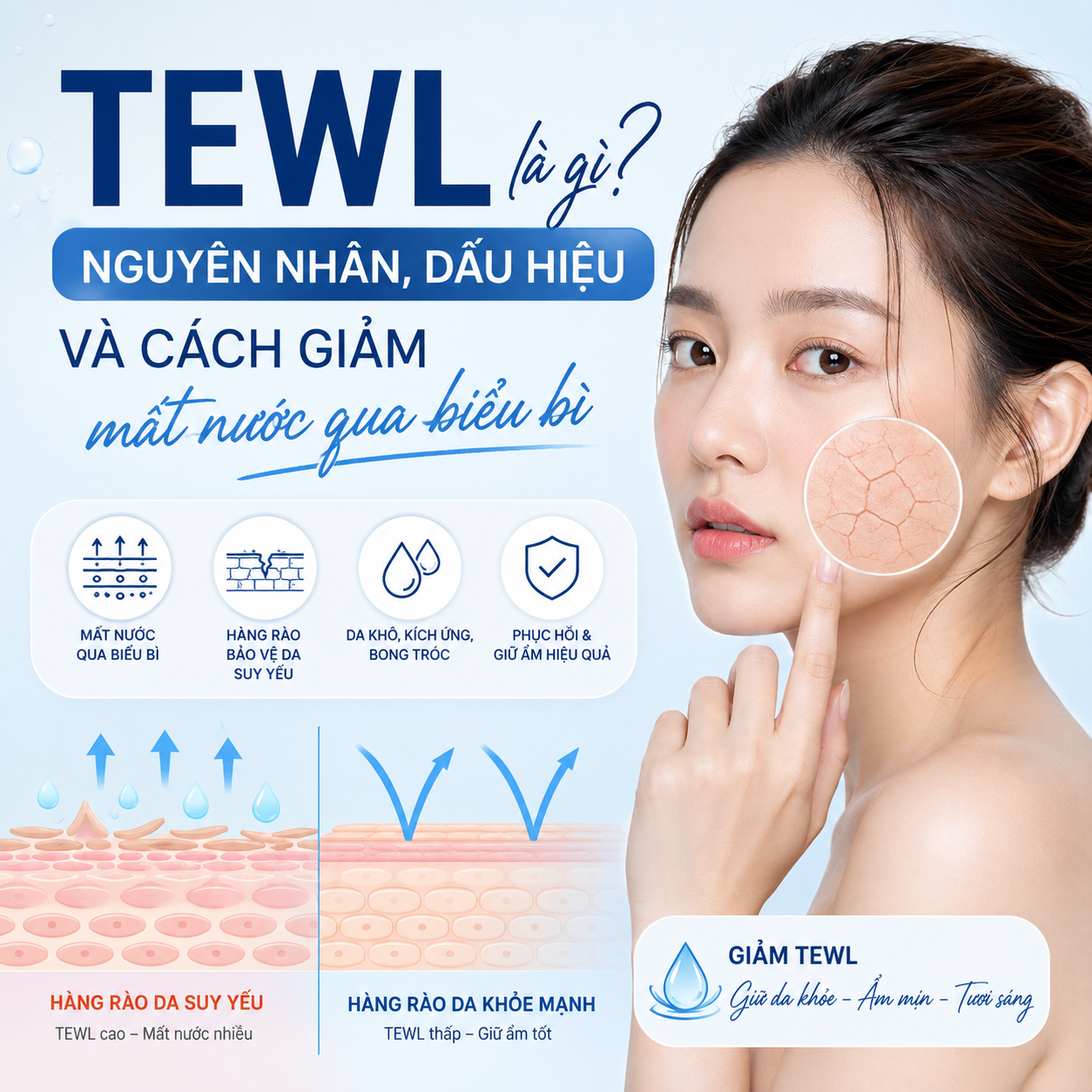 TEWL là gì? Nguyên nhân, dấu hiệu và cách giảm mất nước qua biểu bì