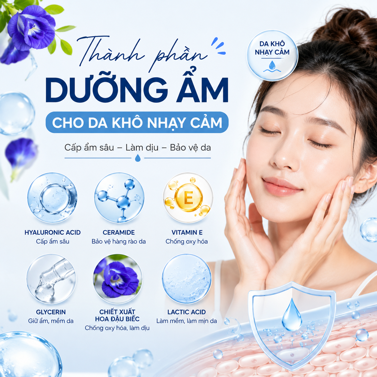 Thành phần dưỡng ẩm cho da khô nhạy cảm: Nên chọn gì?