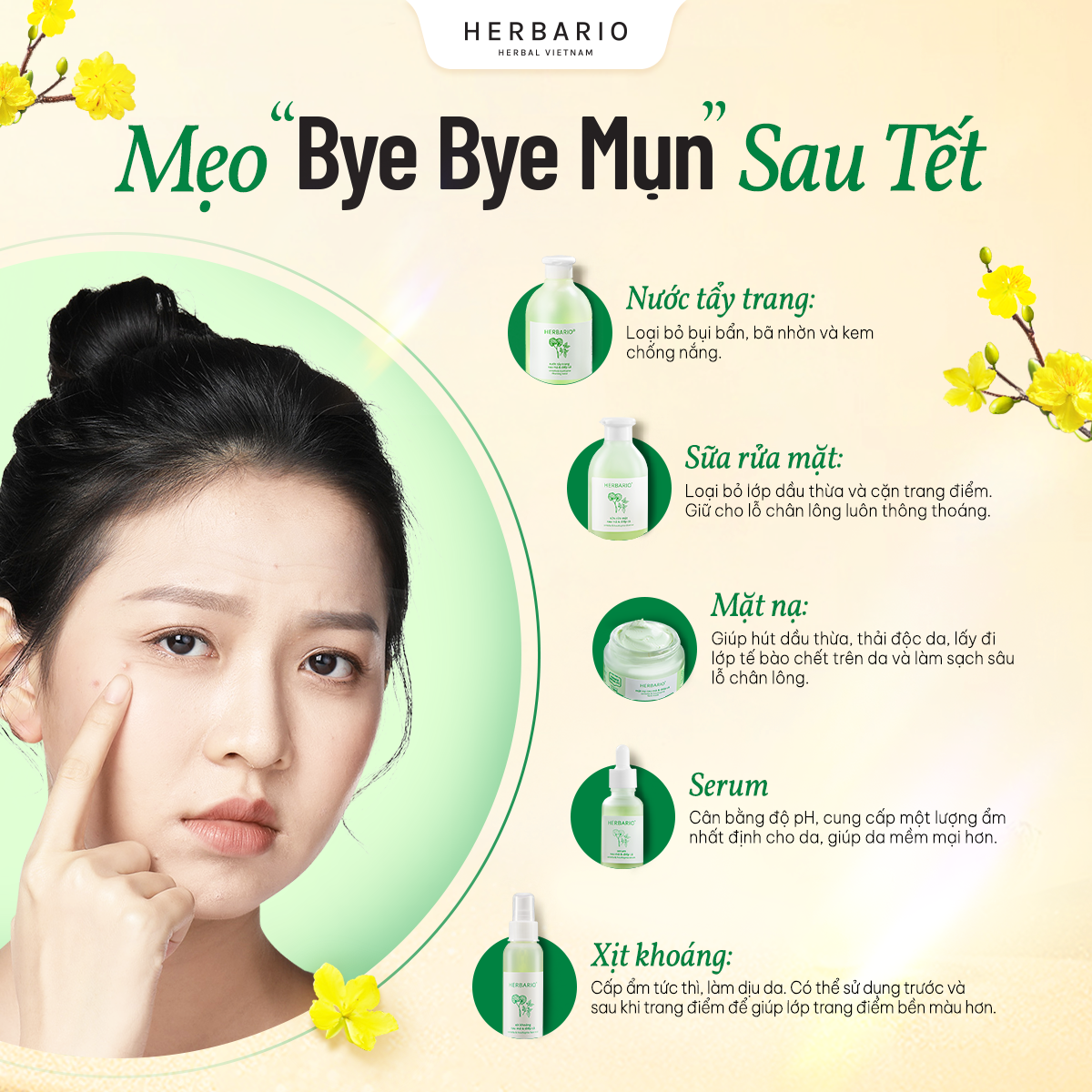 Mẹo bye bye mụn sau tết