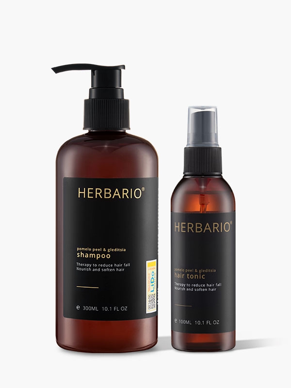 Bộ dầu gội vỏ bưởi & bồ kết Herbario 300ml + Xịt dưỡng tóc vỏ bưởi & bồ kết Herbario 100ml