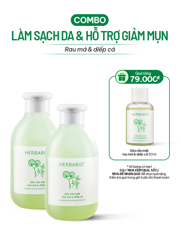 Combo 2 chai sữa rửa mặt Rau má & Diếp cá Herbario 200ml