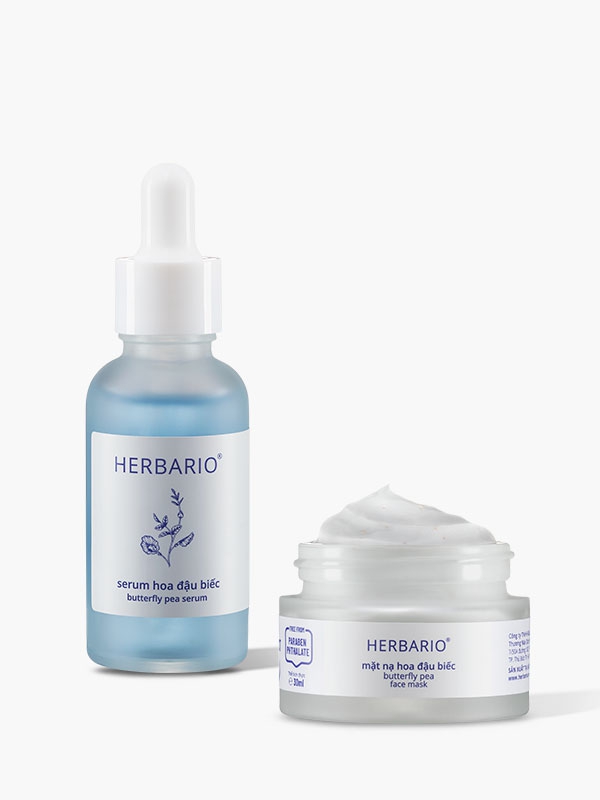 Combo cấp ẩm, làm chậm quá trình lão hóa da từ Hoa đậu biếc Herbario: Mặt Nạ 30ml + Serum 30ml
