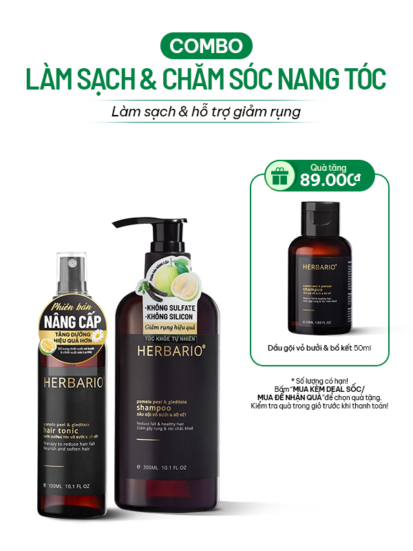 Combo dầu gội vỏ bưởi & bồ kết 300ml + Nước dưỡng tóc vỏ bưởi bồ kết 100ml