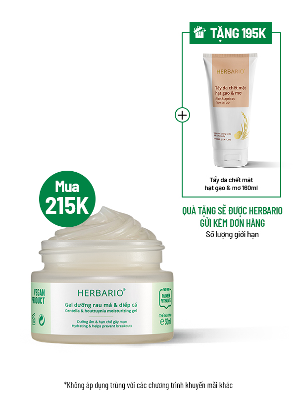 Gel dưỡng rau má & diếp cá Herbario 30ml tặng Tẩy da chết gạo & mơ Herbario 160ml