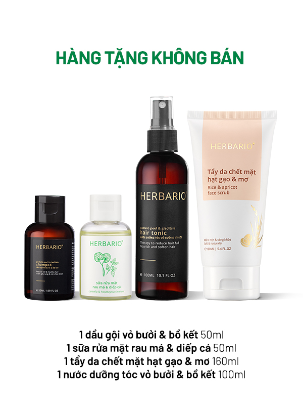 [HÀNG TẶNG KHÔNG BÁN] Dầu gội VBBK 50ml + Sữa rửa mặt RMDC 50ml + Nước dưỡng tóc VBBK 100ml + Tẩy da chết mặt hạt gạo & mơ 160ml