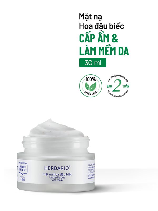 Mặt nạ hoa đậu biếc Herbario 30ml cấp ẩm, làm chậm quá trình lão hóa da