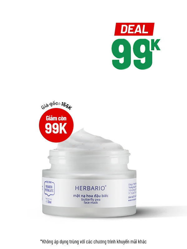 Mặt nạ hoa đậu biếc Herbario 30ml cấp ẩm, ngừa lão hóa da