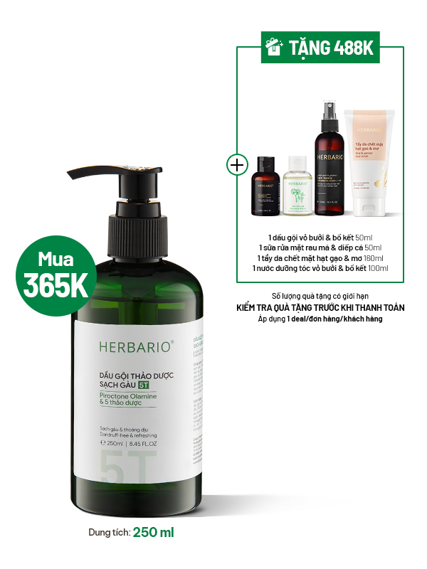 [MUA 1 NHẬN 5] Dầu gội thảo dược sạch gàu 5T Herbario 250ml