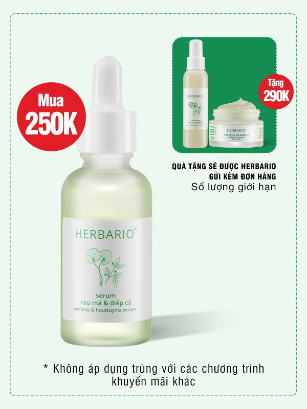 [MUA 1 TẶNG 2] Serum rau má & diếp cá 30ml Tặng Xịt khoáng rau má & diếp cá 100ml + Mặt nạ rau má & diếp cá 30ml