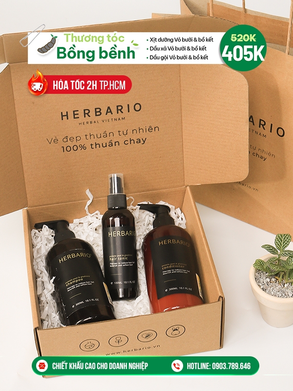 [SET QUÀ TẶNG 20/10] Bộ Dầu gội vỏ bưởi và bồ kết 300ml +Dầu xả vỏ bưởi và bồ kết 300ml + Nước dưỡng tóc 100ml vỏ bưởi và bồ kết herbario