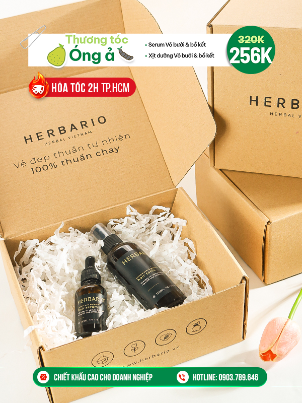 [SET QUÀ TẶNG 20/11] Bộ Serum mọc tóc 30ml + Nước dưỡng tóc 100ml vỏ bưởi và bồ kết herbario, kích mọc tóc chuyên sâu