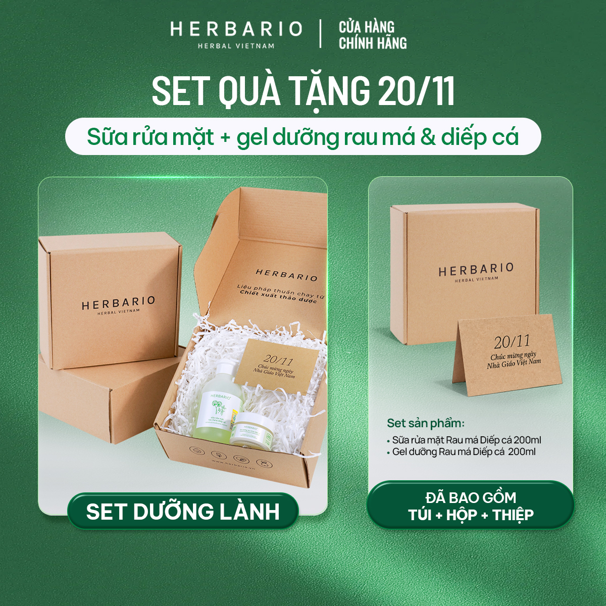 [SET QUÀ TẶNG 20/11] Combo 2 chăm sóc da mụn: Sữa rửa mặt rau má diếp cá 200ml + Gel dưỡng rau má diếp cá 30ml