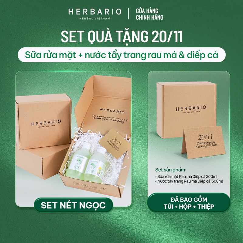 [SET QUÀ TẶNG 20/11] Combo Nước tẩy trang rau má diếp cá 300ml + Sữa rửa măt rau má diếp cá 200ml dành cho da dầu, mụn