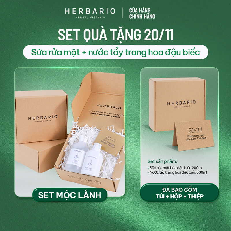 [SET QUÀ TẶNG 20/11] Combo Sữa rửa mặt hoa đậu biếc 100ml + Nước tẩy trang hoa đậu biếc 300ml dành cho da khô, lão hóa