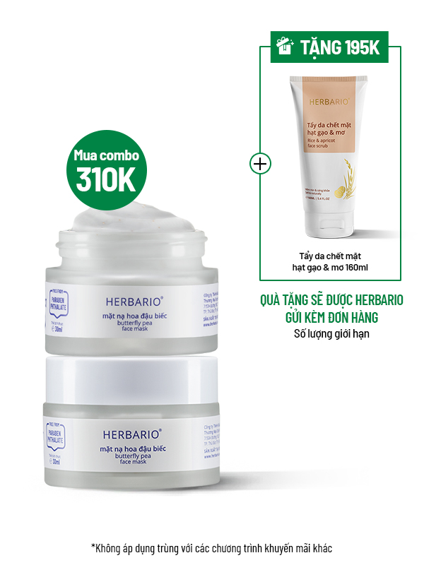 [Tặng TDC Gạo & Mơ Herbario 160ml] Combo 2 mặt nạ hoa đậu biếc 30ml