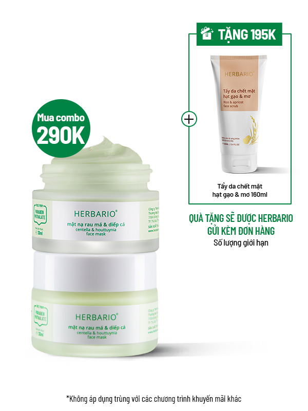 [Tặng TDC Gạo & Mơ Herbario 160ml] Combo 2 mặt nạ rau má diếp cá Herbario 30ml