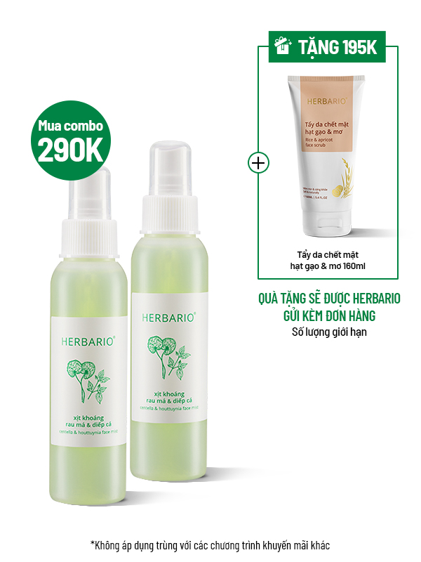 [Tặng TDC Gạo & Mơ Herbario 160ml] Combo 2 xịt khoáng rau má diếp cá 100ml