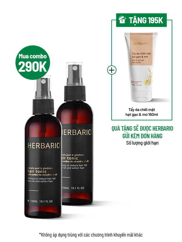 [Tặng TDC Gạo & Mơ Herbario] Combo 2 chai xịt dưỡng tóc vỏ bưởi bồ kết Herbario 100ml